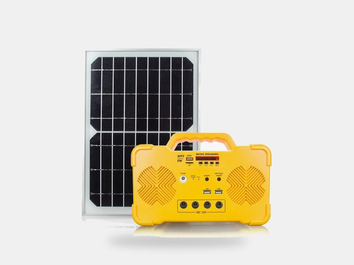 Solar home power system with solar panel and multi-output power unit